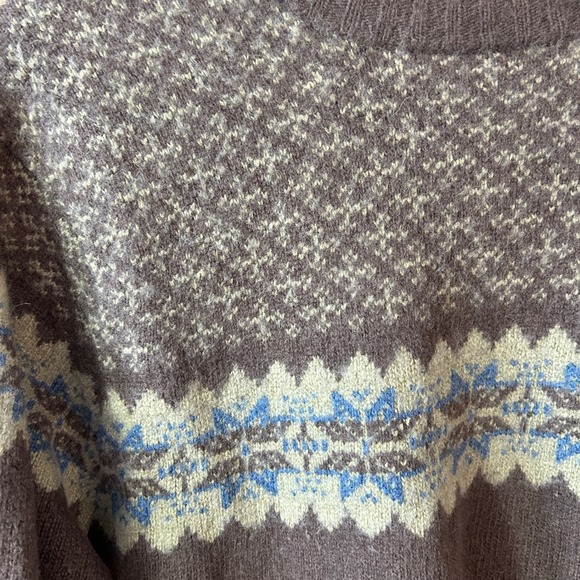 Vintage Fossil Brand Jeans Mens Fair Isle Snowflake Crew Neck Sweater XL Brown - Picture 5 of 8